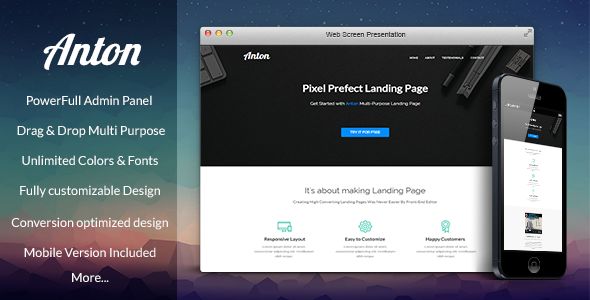 Anton Pagewiz Multi-Purpose Landing Page Template by Sweetheme (landing page template for PageWiz)
