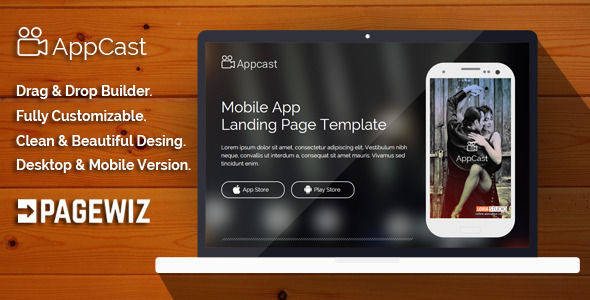 App Cast Mobile App Landing Page Template by Demustang (landing page template for PageWiz)