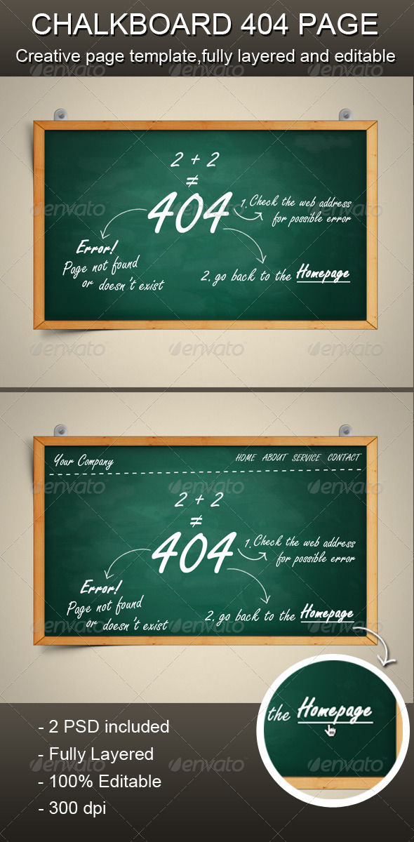 Chalkboard Error Page by AddtoFavorites (layered 404 page template)