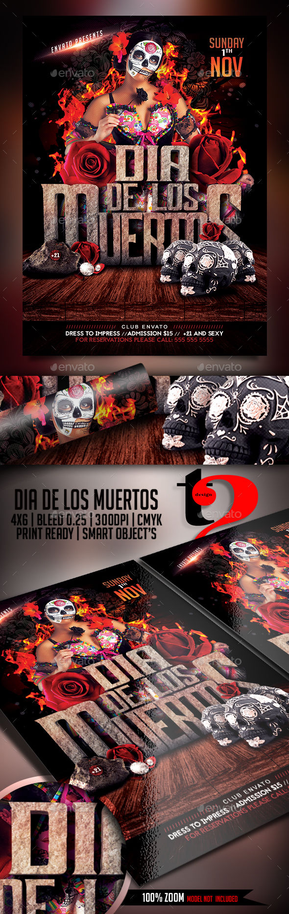 Dia De Los Muertos Flyer Template by Take2Design (Halloween party flyer)