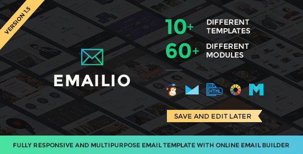 Emailio Responsive Multi-Purpose Email Template With Online Email Builder by Themezaa (email templates for use with Mailchimp)