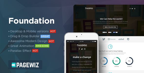 Foundation by PixFort (landing page template for PageWiz)