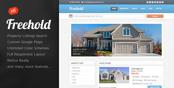 Freehold by ProgressionStudios (real estate and realtor WordPress theme)