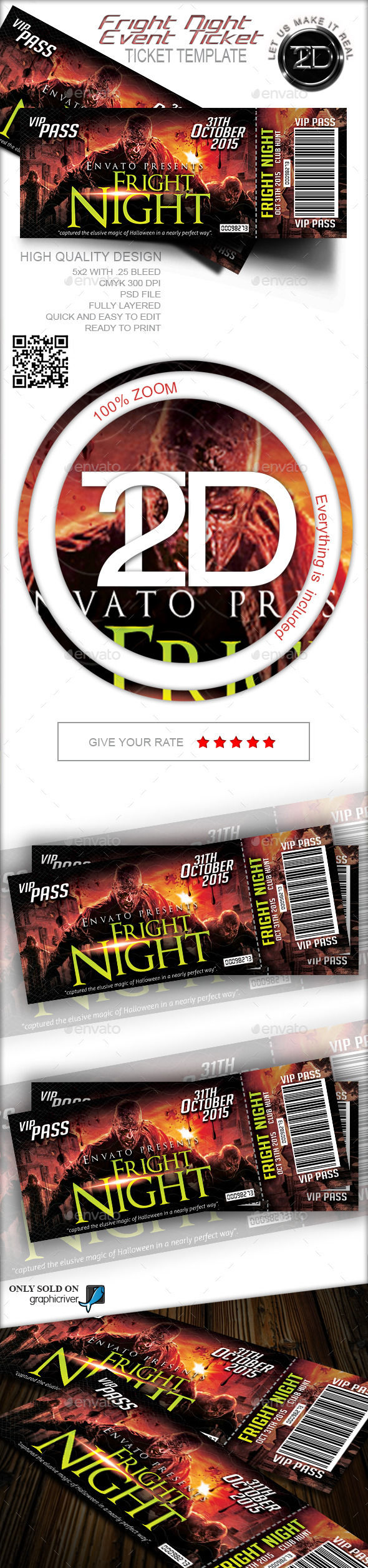 Fright Night Print Ready Event Ticket by Take2Design (Halloween party flyer)