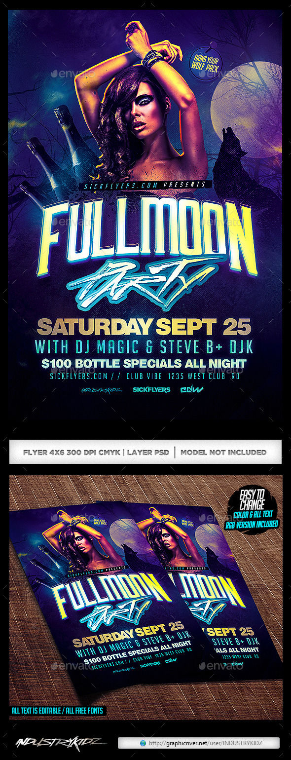 Full Moon Party Flyer by INDUSTRYKIDZ (Halloween party flyer)