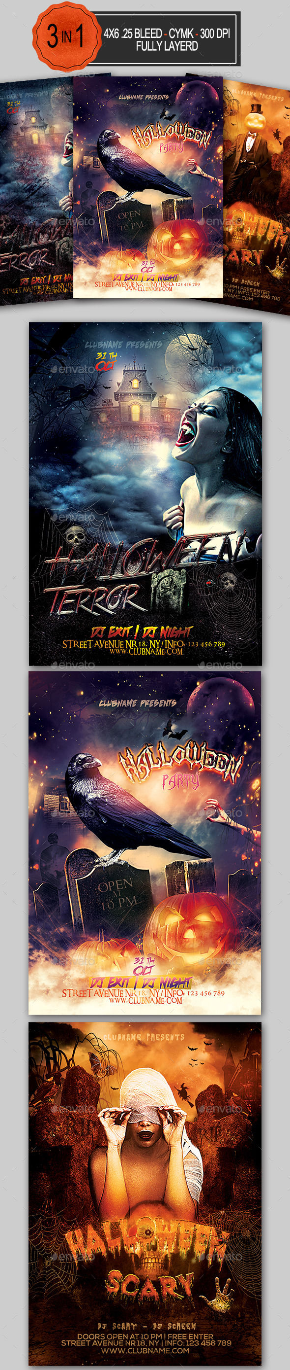 Halloween Flyer Bundle by Ionescu_stefania (Halloween party flyer)