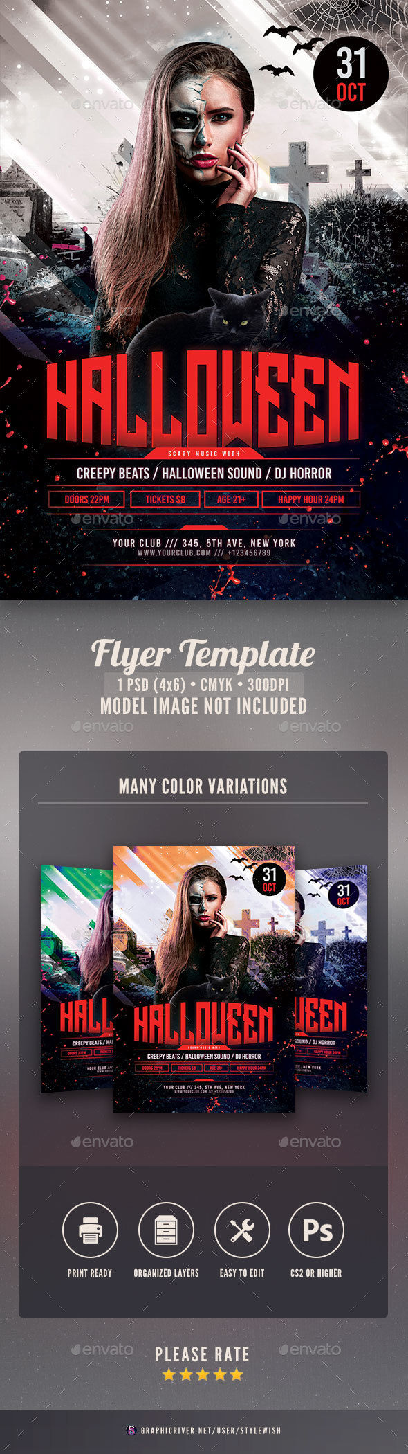 Halloween Flyer Template by StyleWish (Halloween party flyer)