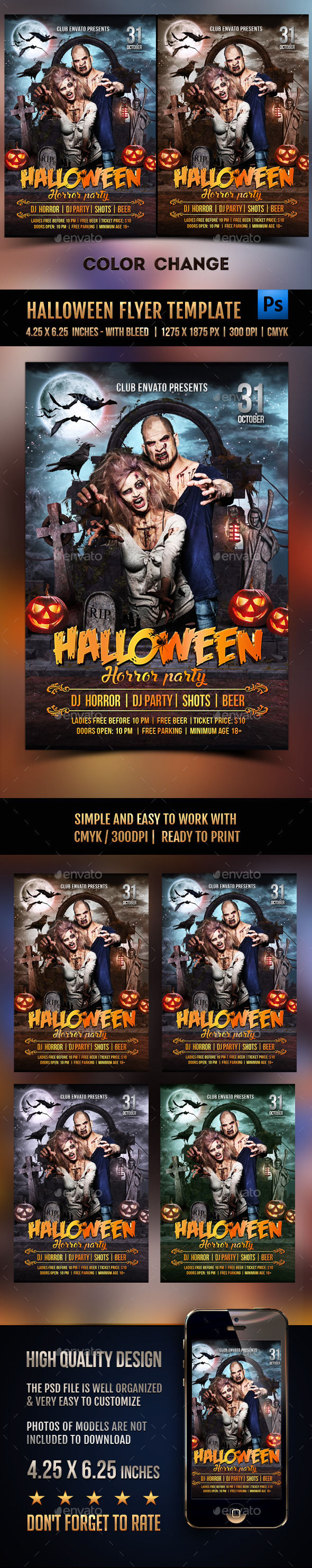 Halloween Flyer Template by Rembassio (Halloween party flyer)