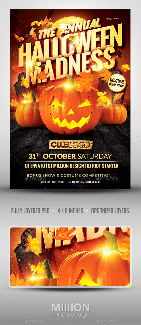 Halloween Madness Flyer Template by Milanherr (Halloween party flyer)