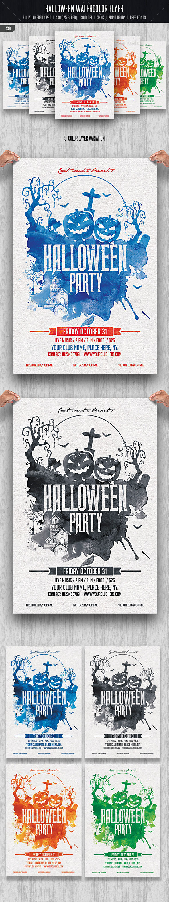 Halloween Watercolor Flyer by Creativeartx (Halloween party flyer)