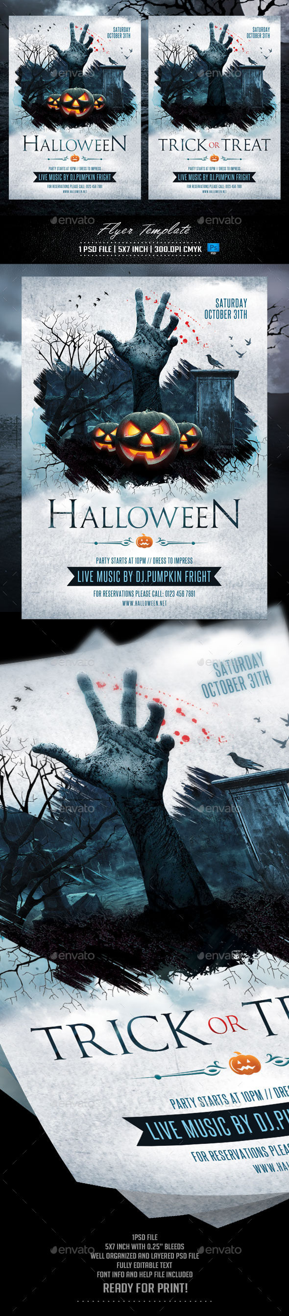 Halloween And Trick Or Treat Flyer Template by Briell (Halloween party flyer)