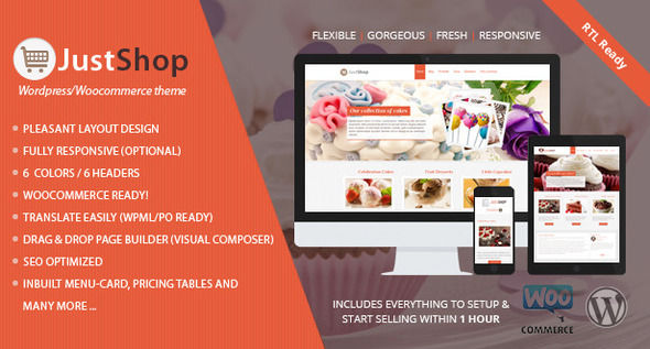 Justshop by Templatation (WordPress theme for bakeries, cafes and food retail stores)