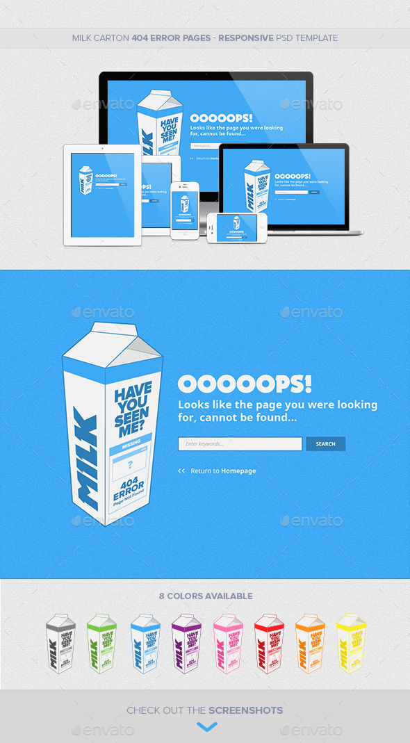 Milk Carton Responsive Error Pages by AddtoFavorites (layered 404 page template)