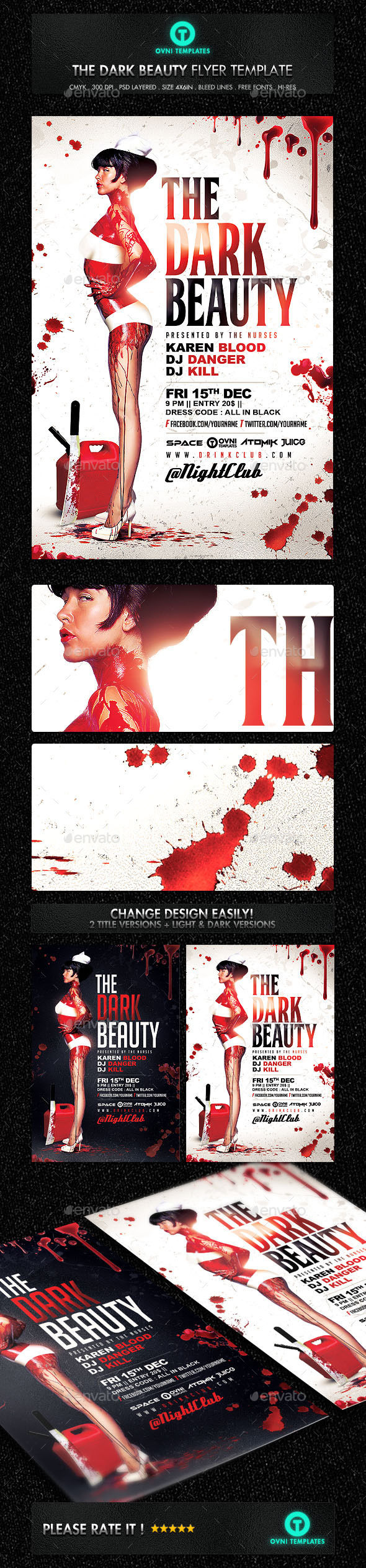 Sexy Dark Horror Nurse Flyer Template by OVNI-TEMPLATES (Halloween party flyer)