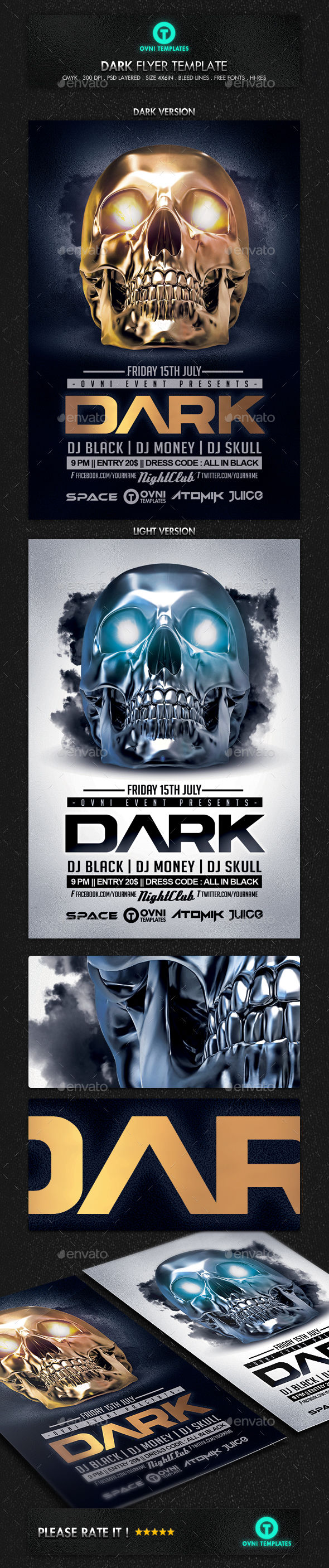 Skull Dark Flyer Template by OVNI-TEMPLATES (Halloween party flyer)