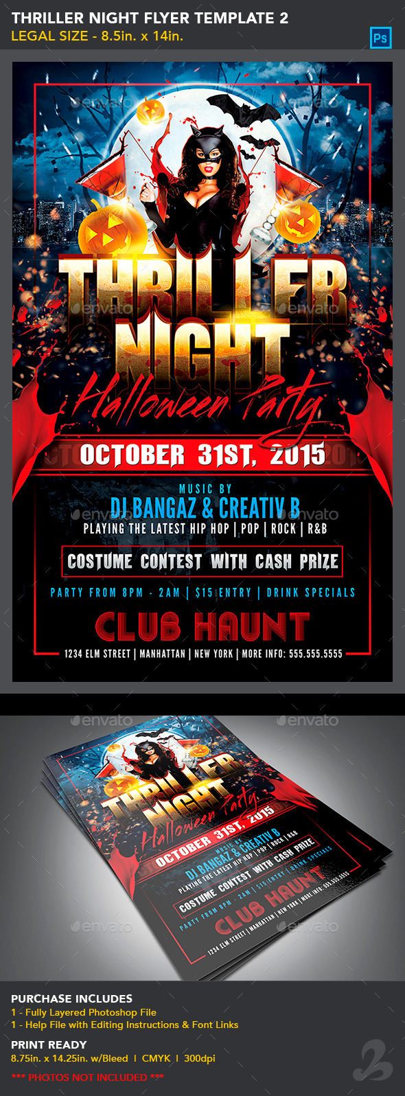 Thriller Night Halloween Flyer Template by CreativB (Halloween party flyer)