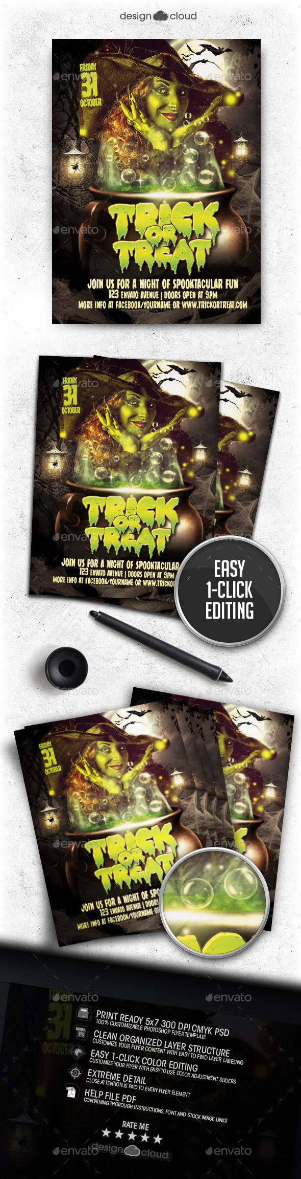 Trick Or Treat Halloween Flyer Template by Design-Cloud (Halloween party flyer)
