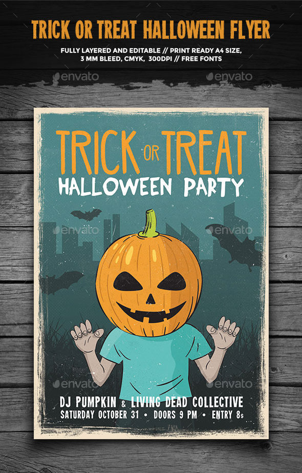 Trick Or Treat Halloween Flyer by GraphicGoods (Halloween party flyer)