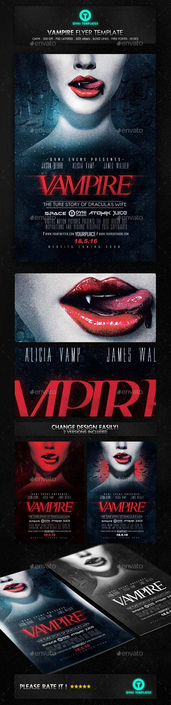 Vampire Night Flyer Poster Movie Template by OVNI-TEMPLATES (Halloween party flyer)