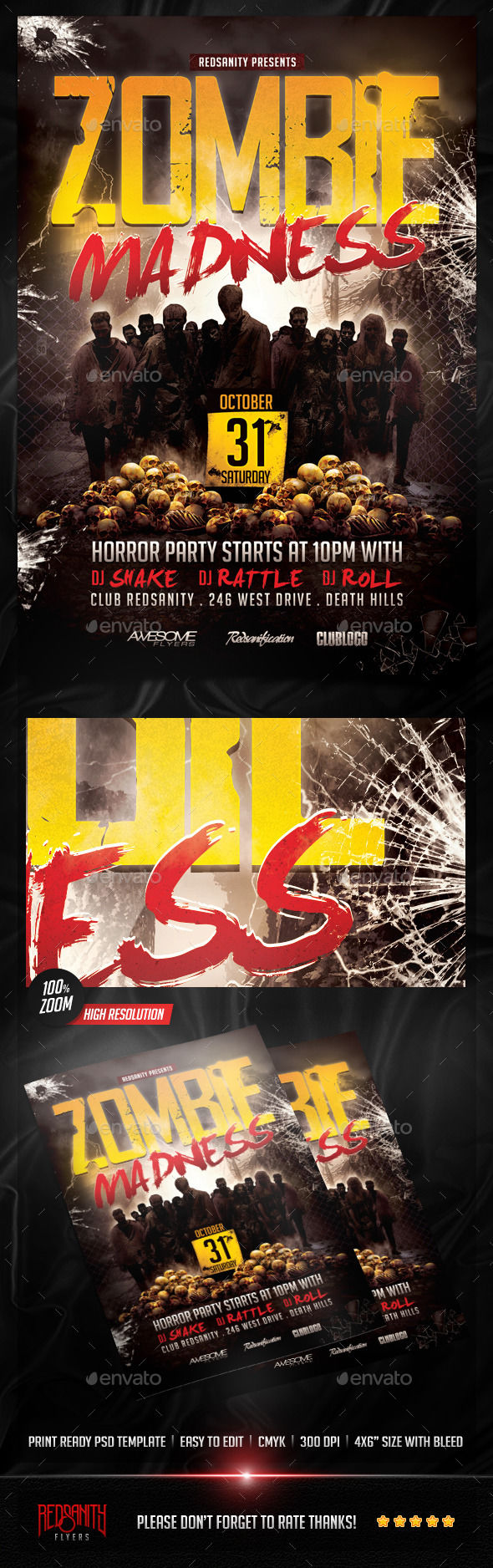 Zombie Madness Flyer by Redsanity (Halloween party flyer)