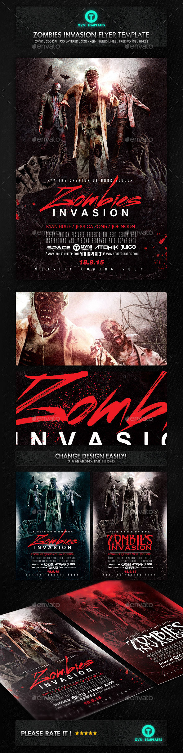 Zombies Dead Invastion Flyer Template by OVNI-TEMPLATES (Halloween party flyer)