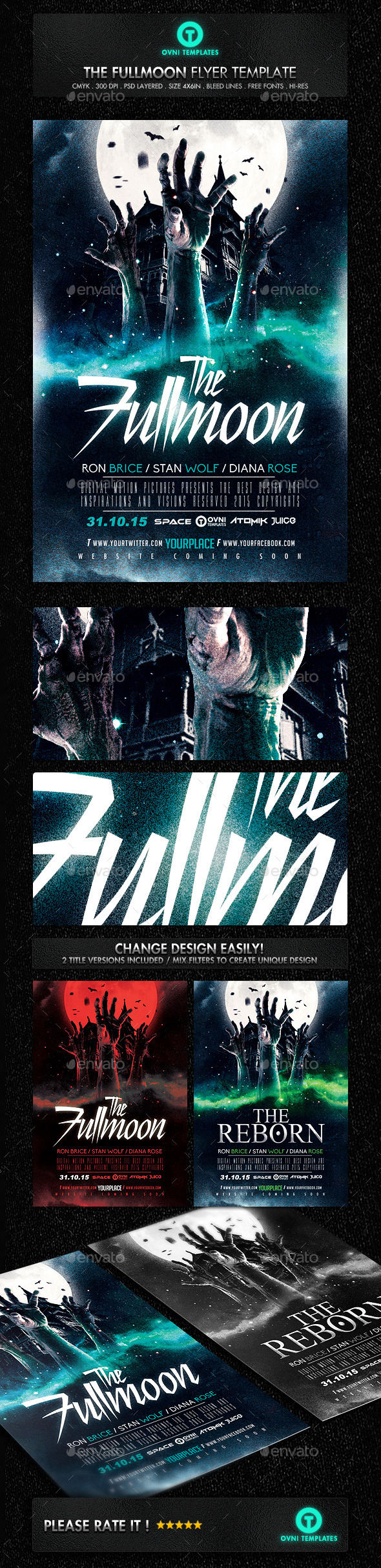 Zombies Fullmoon Horror Flyer Template by OVNI-TEMPLATES (Halloween party flyer)