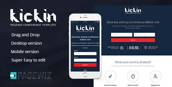 Kickin Pagewiz Conference Event Landing Page by Twisted-d (landing page template for PageWiz)