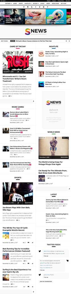 SNEWS - Eye - catching Magazine - Reviews - Newspaper WordPress Theme