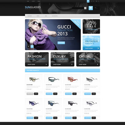 Fashionable Sunglasses PrestaShop Theme (PrestaShop theme for sunglasses and eyewear) Item Picture
