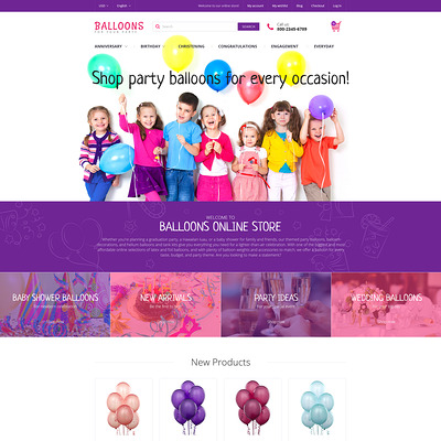Festive Balloons Magento Theme (Magento theme for kids, babies, and children) Item Picture