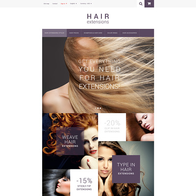 Hair Extensions PrestaShop Theme (PrestaShop theme for hair extensions and hair products) Item Picture