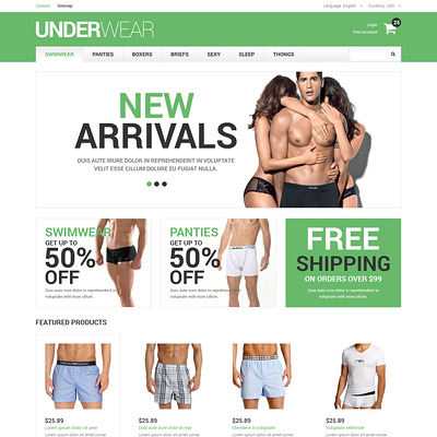 Men's Underwear PrestaShop Theme (PrestaShop theme for mens underwear) Item Picture