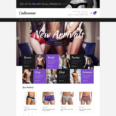 Men's Underwear Responsive Magento Theme (Magento theme for selling lingerie and underwear) Item Picture