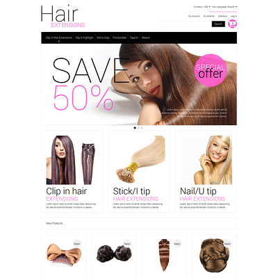 Multipurpose Hair Extensions Magento Theme (Magento theme for hair and beauty products) Item Picture