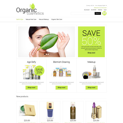 Organic Cosmetics Magento Theme (Magento theme for hair and beauty products) Item Picture