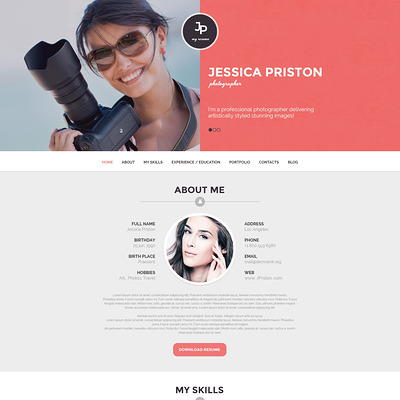 Photographer CV WordPress Theme (WordPress theme for photogaphers) Item Picture
