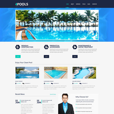 Pool Cleaning Responsive WordPress Theme (WordPress theme for pool cleaning companies and services) Item Picture