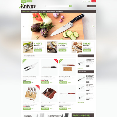 Professional Knives PrestaShop Theme (PrestaShop theme for housewares and kitchen supplies) Item Picture