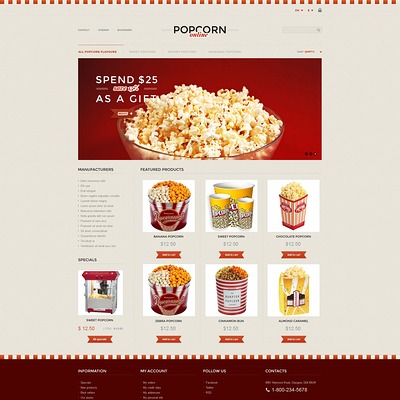 Responsive Popcorn Store PrestaShop Theme (PrestaShop theme for food stores) Item Picture