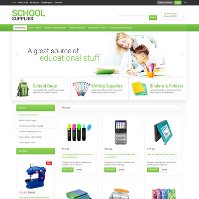 School Stationery OpenCart Template (OpenCart theme for stationery, business cards, and office supplies) Item Picture