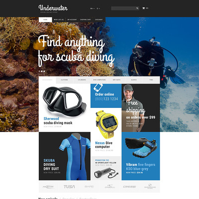 Scuba Diving Equipment PrestaShop Theme (PrestaShop theme for scuba diving stores) Item Picture