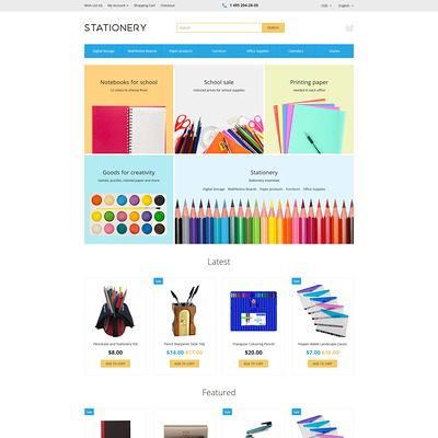 Stationery OpenCart Template (OpenCart theme for stationery, business cards, and office supplies) Item Picture