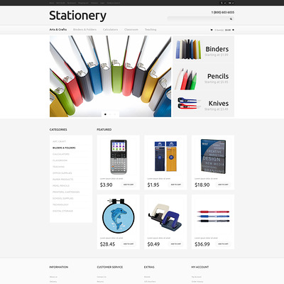 Stationery Responsive OpenCart Template (OpenCart theme for stationery, business cards, and office supplies) Item Picture