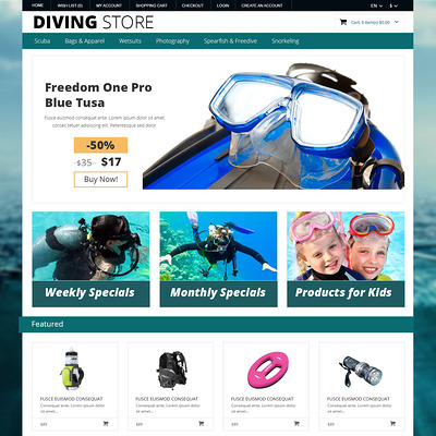 Diving Responsive OpenCart Template (OpenCart theme for marine, yachting, fishing, and diving stores) Item Picture