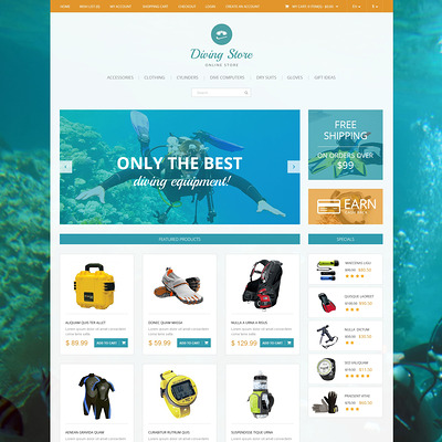 Diving Responsive OpenCart Template (OpenCart theme for marine, yachting, fishing, and diving stores) Item Picture