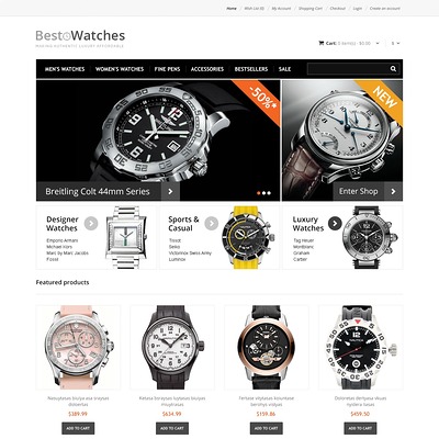 Responsive Watches Store OpenCart Template (OpenCart theme for selling jewelry and watches) Item Picture