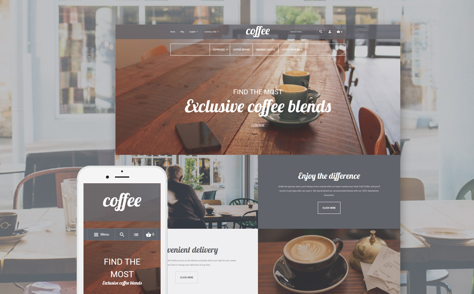Coffee Shop Magento Theme (website template for ecommerce) Item Picture