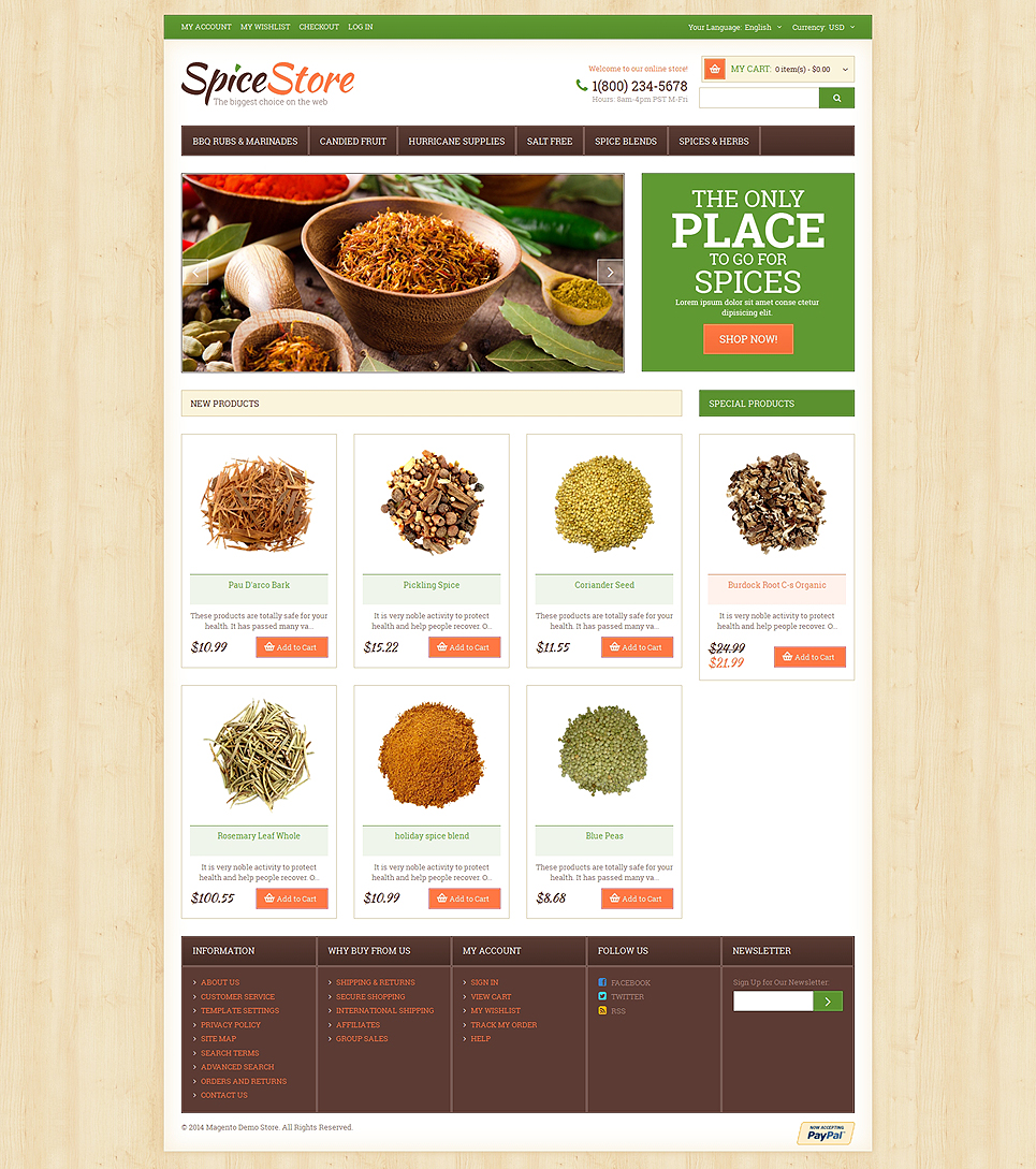 Spice Shop Responsive Magento Theme (website template for ecommerce) Item Picture