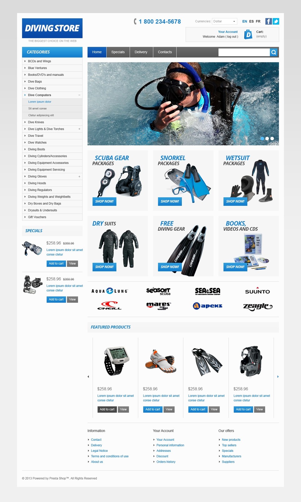 Diving Store (ecommerce template for PrestaShop
) Item Picture