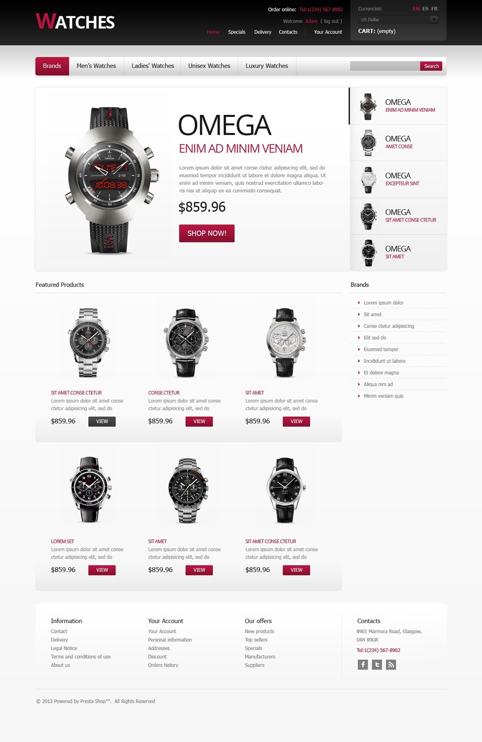 Stylish Watches (ecommerce theme for PrestaShop) Item Picture